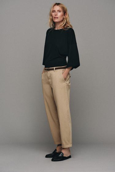 PANTALÓN CHINO CINTURÓN TRENZADO - Camel claro de Zara