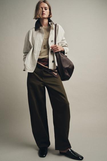 ZW COLLECTION LEATHER COLLAR SHORT TRENCH COAT - Black / White by Zara - Image 4