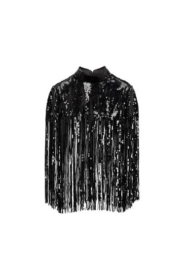 FRINGED SEQUIN CAPE