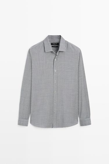 100% wool regular fit check shirt — Navy blue 1