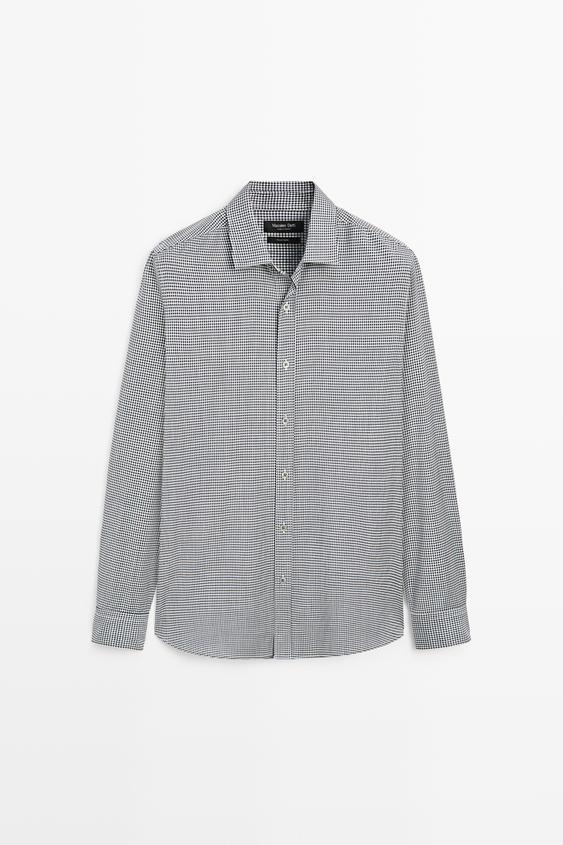 Zara 100% wool regular fit check shirt - Navy blue - Image 0