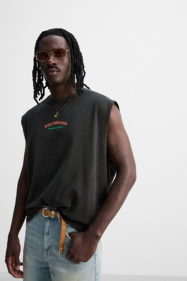 WASHED PRINT TANK T-SHIRT - Dark anthracite by Zara - Image 4