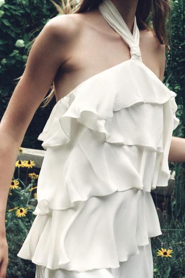 Zara RUFFLED MINI DRESS - Ecru