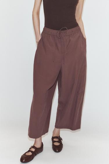 PANTALÓN PIJAMERO BALLOON - Berenjena oscuro de Zara