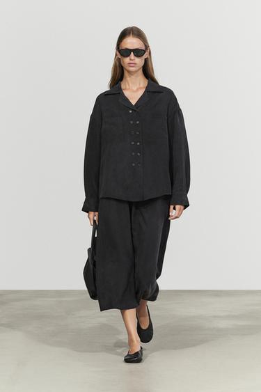 Zara Fluid double-breasted shirt - Anthracite grey - Image 0