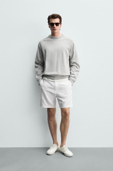 Zara REGULAR FIT TEXTURED SHORTS - White