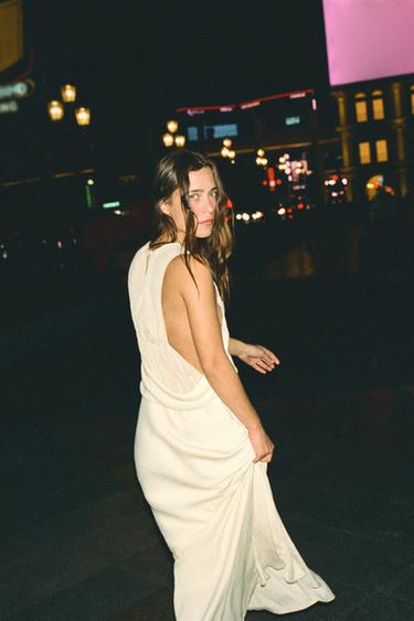 LONG COMBINED SATIN DRESS - Light ecru by Zara - Image 3