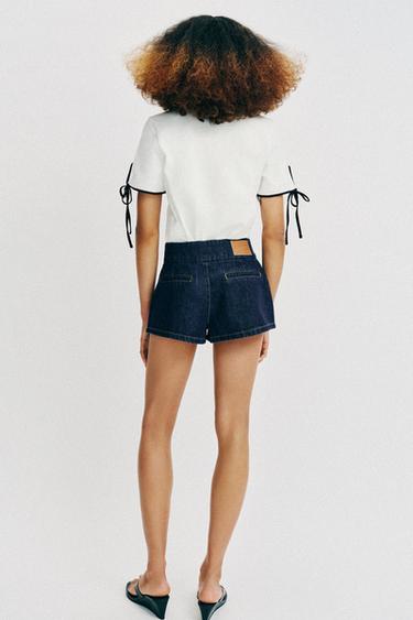 T-SHIRT LISERÉS ET LACETS - Blanc de Zara - Image 4