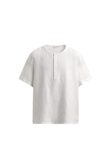 CHEMISE COL TUNISIEN MANCHES COURTES 100% CHANVRE - Blanc de Zara