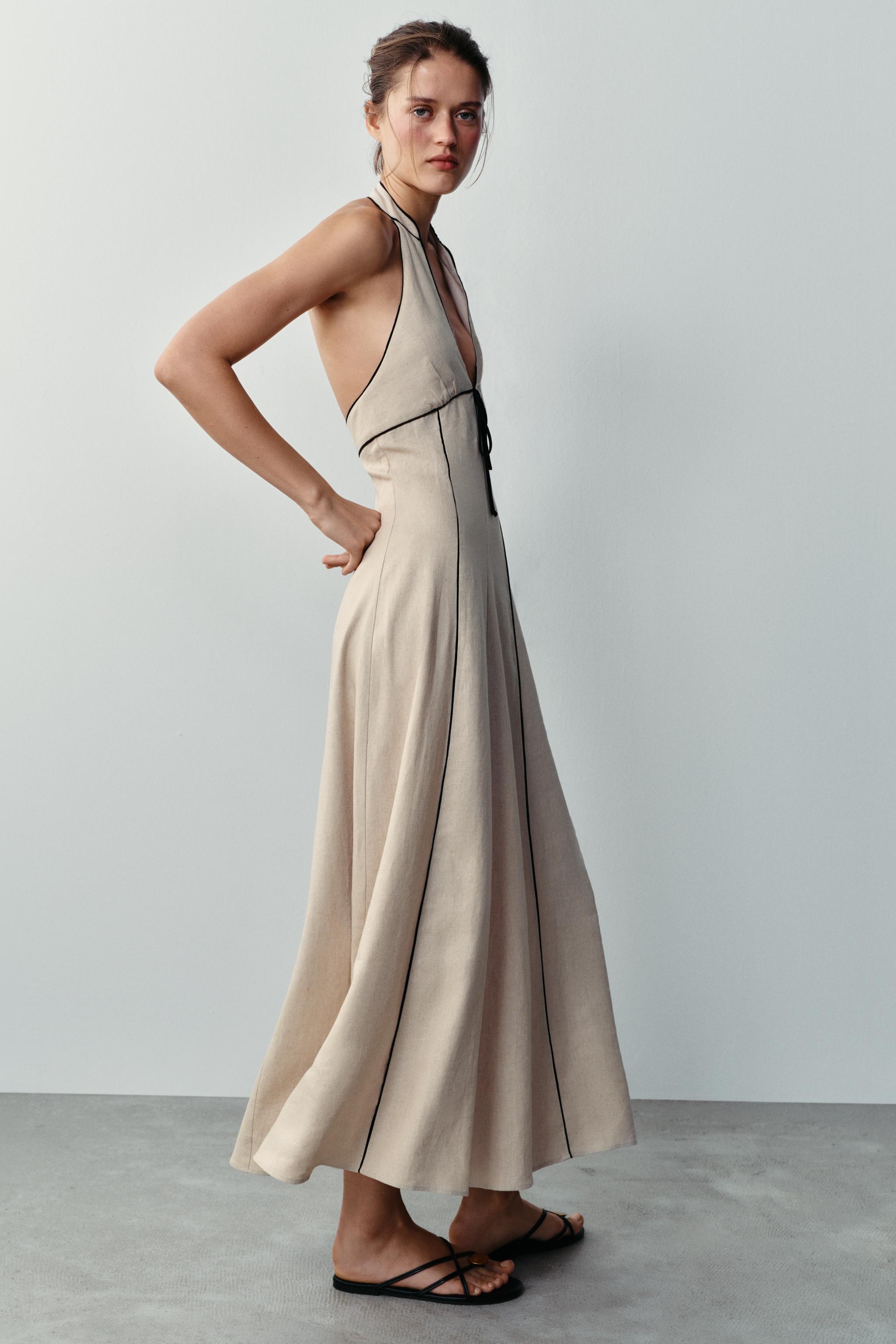 LINEN CONTRAST TRIM DRESS