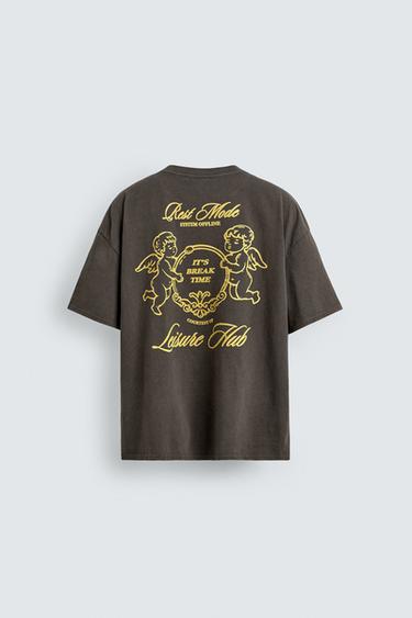 RELAXED FIT WASHED PRINT T-SHIRT - Anthracite grey by Zara