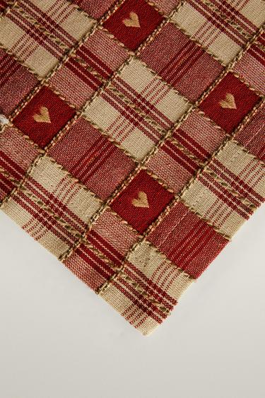 CHRISTMAS CHECK AND HEART COTTON PLACEMAT (PACK OF 2) — Red 2