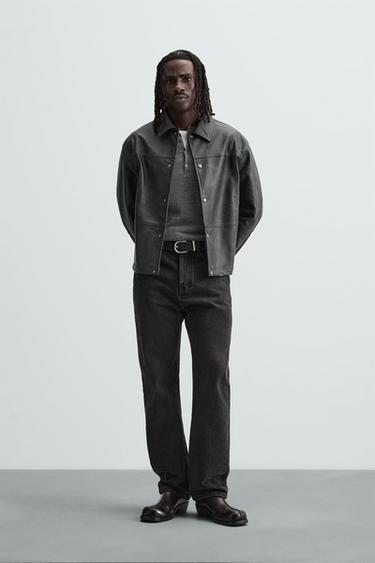 CAZADORA EFECTO PIEL LAVADA - Negro / Verde de Zara - Imagen 0