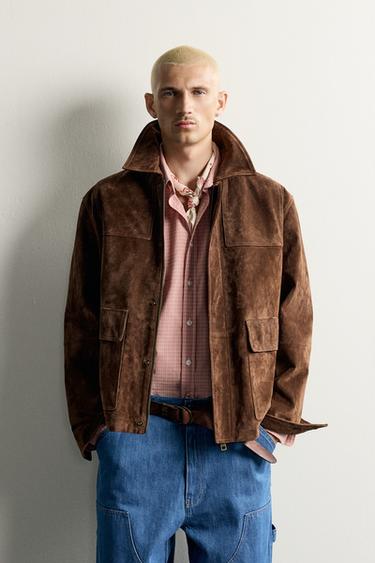 Zara REGULAR FIT LEATHER POCKET PARKA - Brown