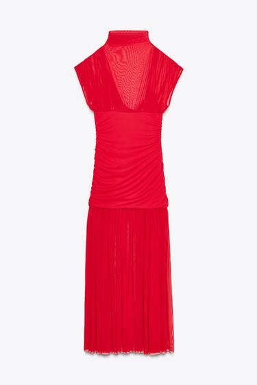 ROBE MIDI EN MATIÈRES VARIÉES TULLE - Rouge de Zara - Image 2