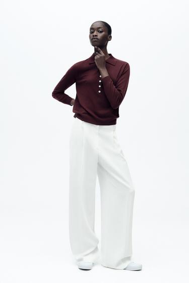 PLAIN KNIT POLO SHIRT - Burgundy by Zara - Image 0