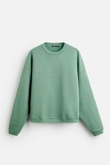 Zara WASHED CREW NECK SWEATSHIRT - Light green