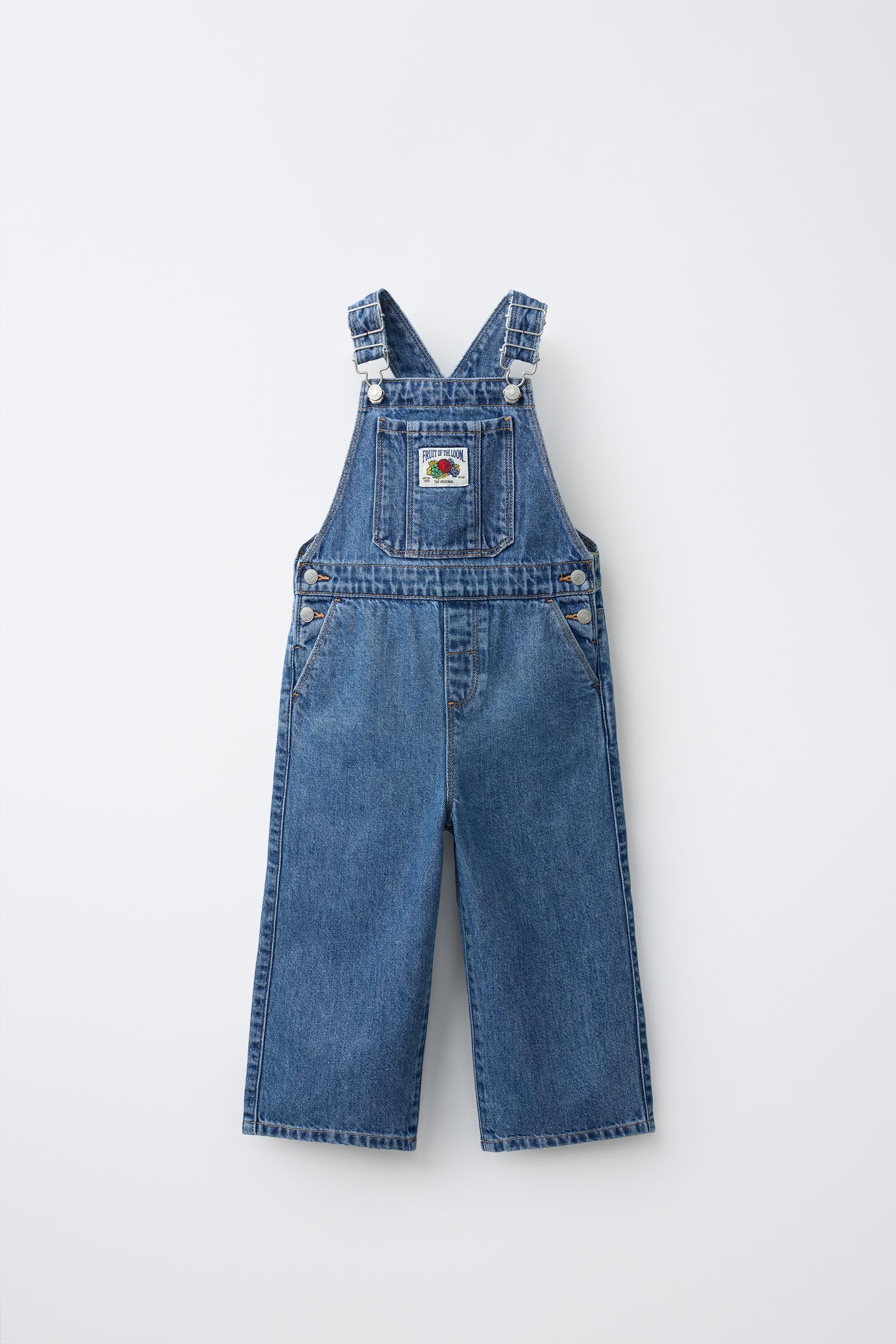 Детский комбинезон Zara Fruit OF the Loom™ Label Denim Overalls, цвет: Синий — фото 2