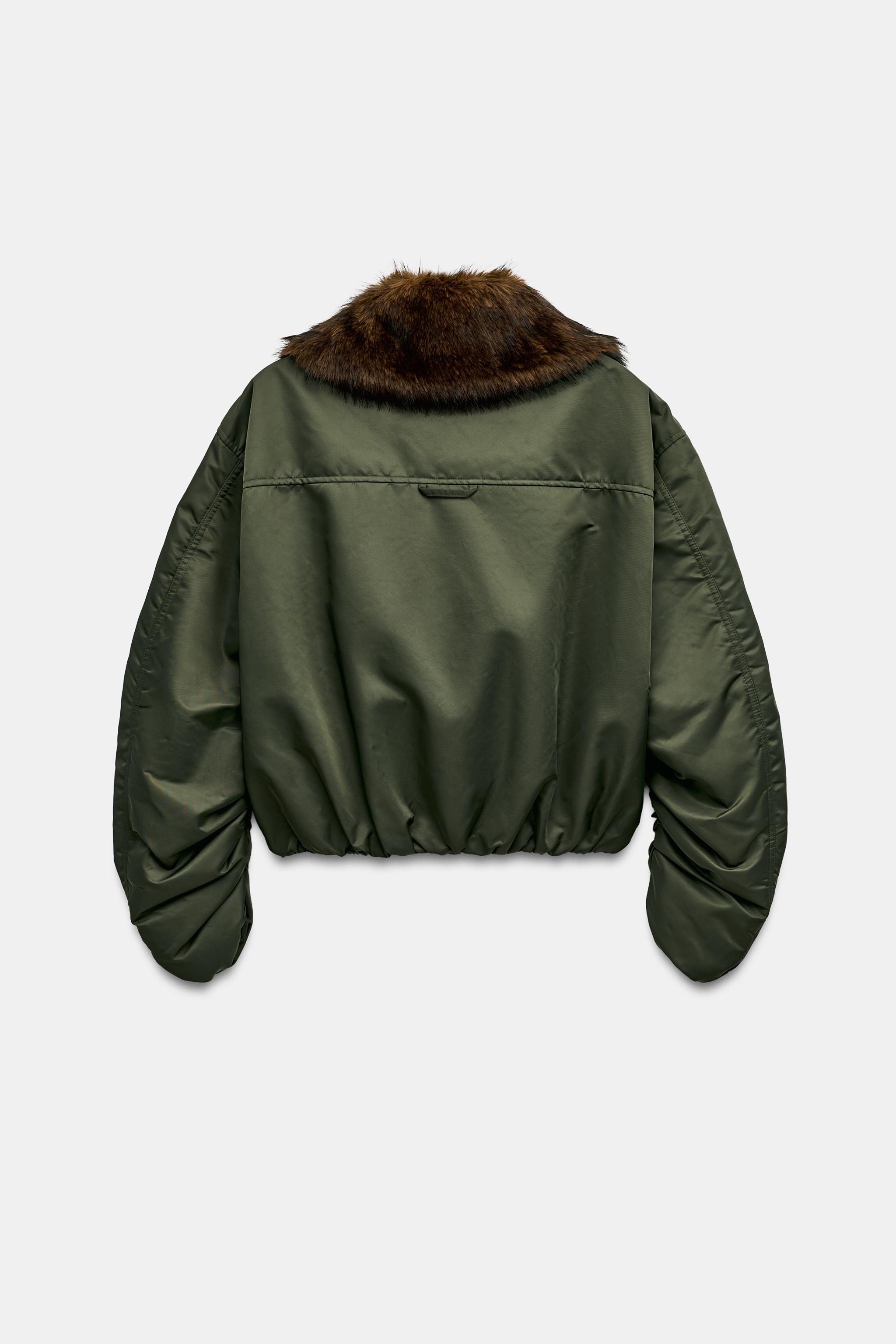 BLOUSON BOMBER NYLON À COL EFFET FOURRURE ZW COLLECTION