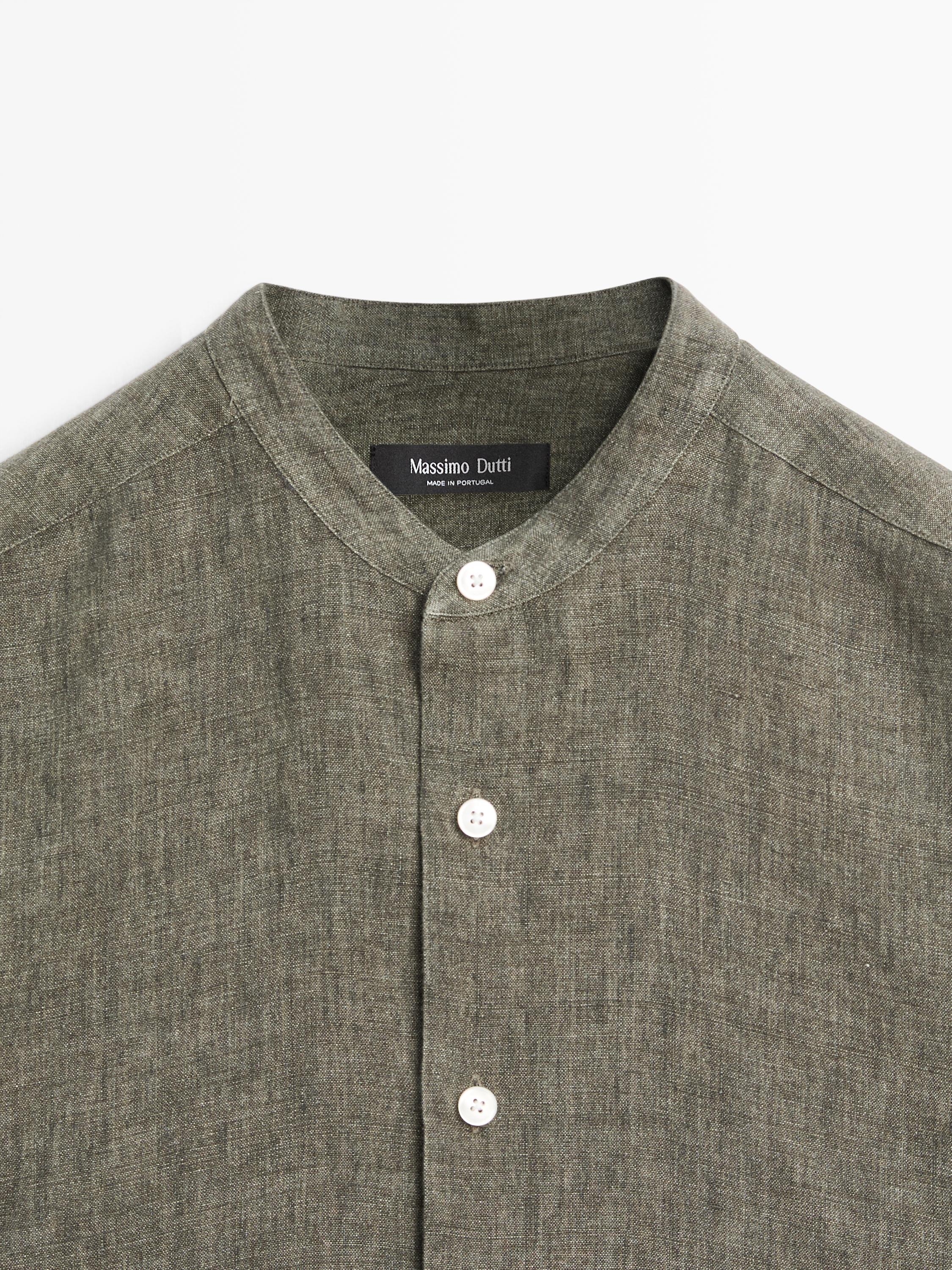 100% linen stand collar shirt