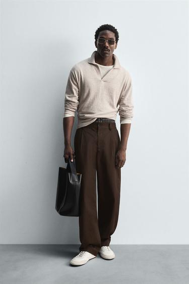 Zara COTTON-WOOL KNIT POLO SHIRT - Beige