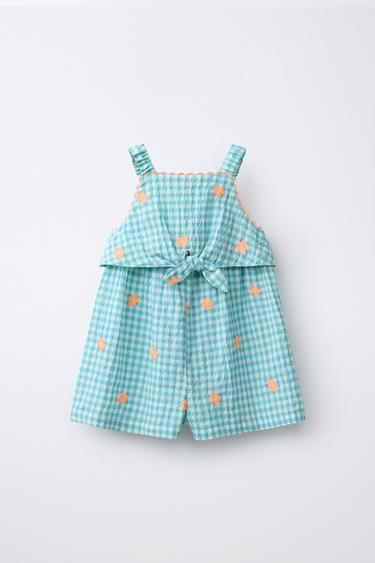 KOMINOSHE TË SHKURTRA KUADRATE VICHY LULE TË QËNDISURA - Bojëqielli/e gjelbër nga Zara