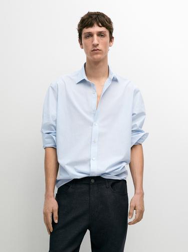 Zara 100% cotton regular fit striped shirt - Sky blue