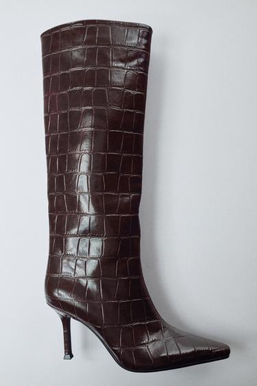 ANIMAL PRINT HEELED BOOTS — Burgundy Red 1