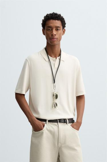 POLO EN MAILLE MÉLANGE DE COTON - Écru de Zara