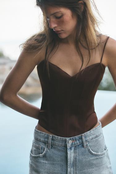 TOP KORSE SATENI - Lëkurë nga Zara