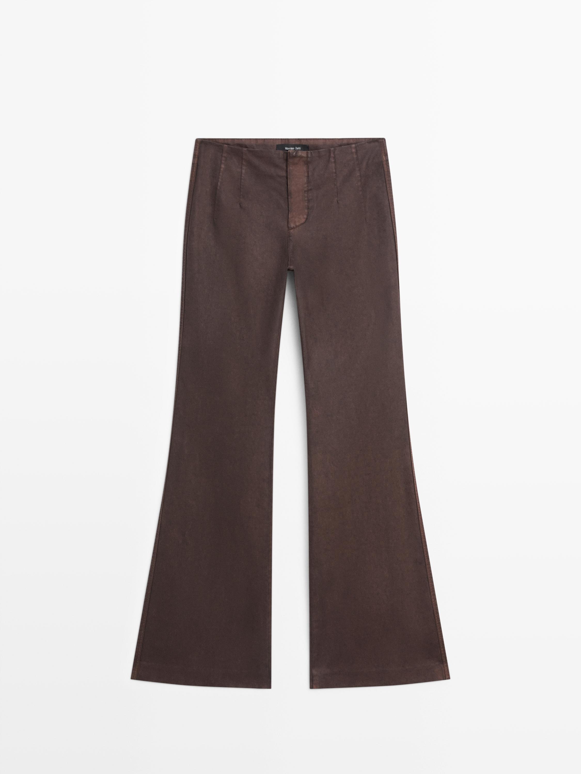 Waxed flare fit trousers — Burgundy