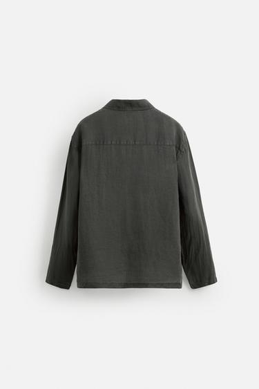 100% LINEN SHIRT - Grey / Tan by Zara - Image 6