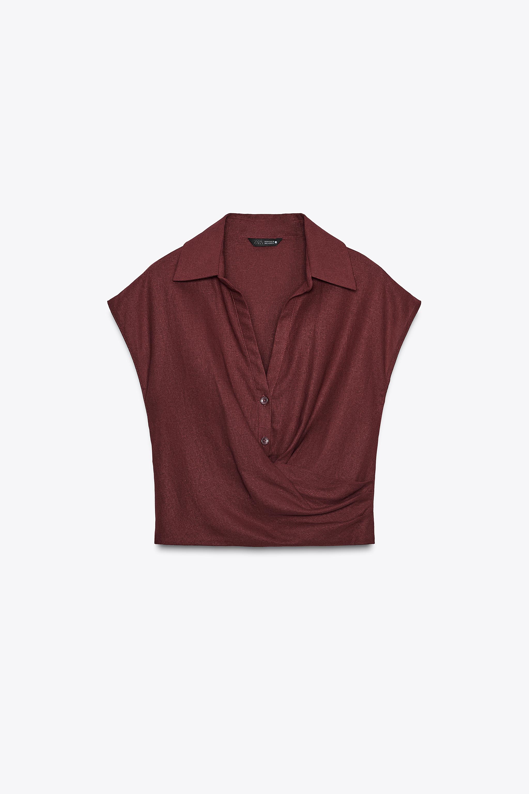 トップス lenlen LINEN WRAP TOP - Maroon | ZARA United States