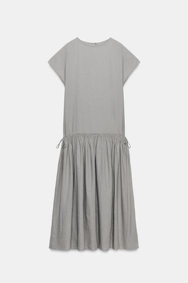 ROBE MI-LONGUE EN LIN ZW COLLECTION - Gris de Zara - Image 4