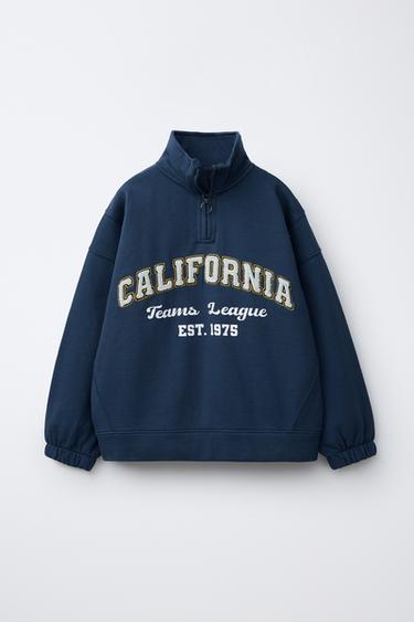 ZIP-UP SWEATSHIRT WITH EMBROIDERED SLOGAN - Mid-blue by Zara - Image 0