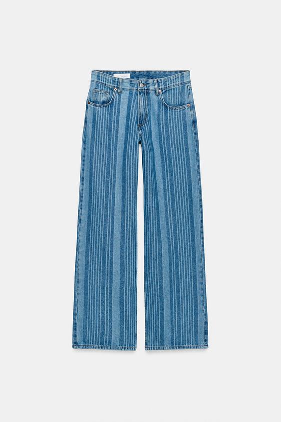 JEANS TRF TIRO ALTO RAYAS - Azul de Zara - Imagen 0