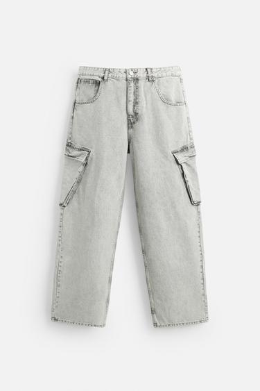 Zara DENIM CARGO PANTS - Gray