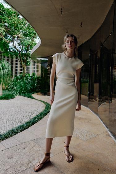 KNIT CUT-OUT DRESS WITH BEADS - Ecru by Zara