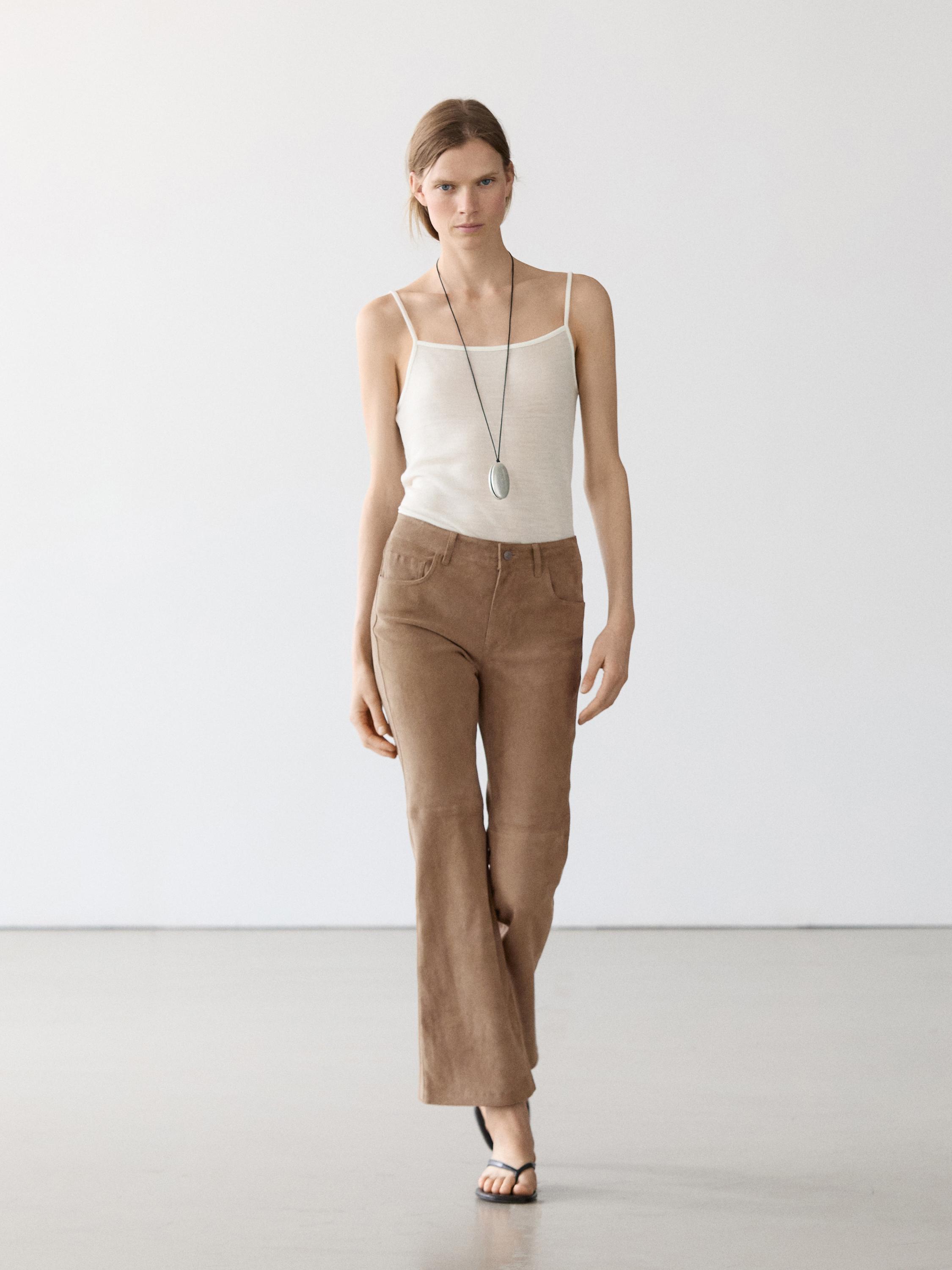 Flare fit suede leather leggings