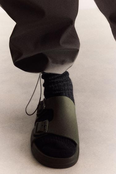 Zara RUBBERIZED DOUBLE STRAP SANDALS - Sea green