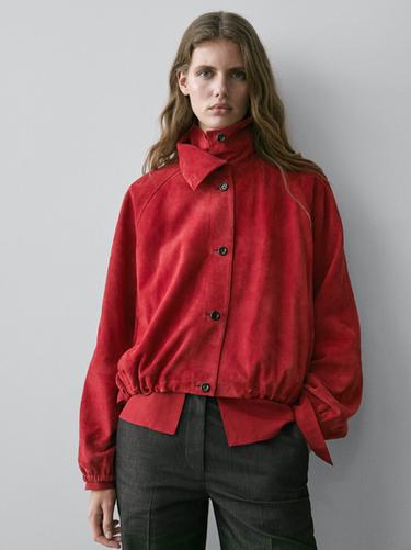 Chaqueta bomber piel ante - Rojo de Zara
