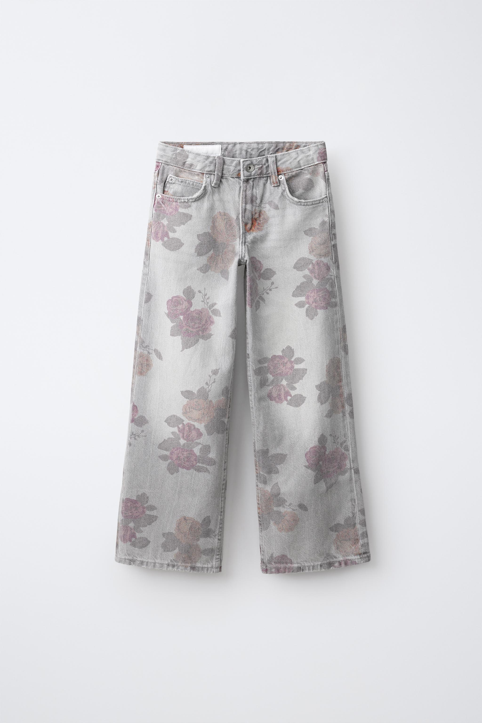 WIDE-LEG ROSE PRINT TROUSERS - Grey | ZARA Curaçao / Curazao