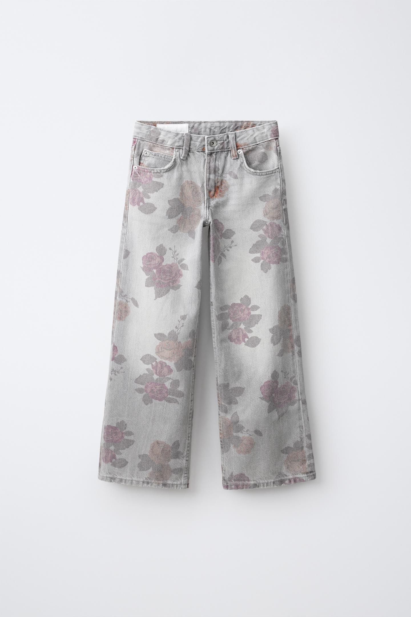 Детские брюки Zara Rose-Print Wide-Leg, цвет: Серый — фото 1