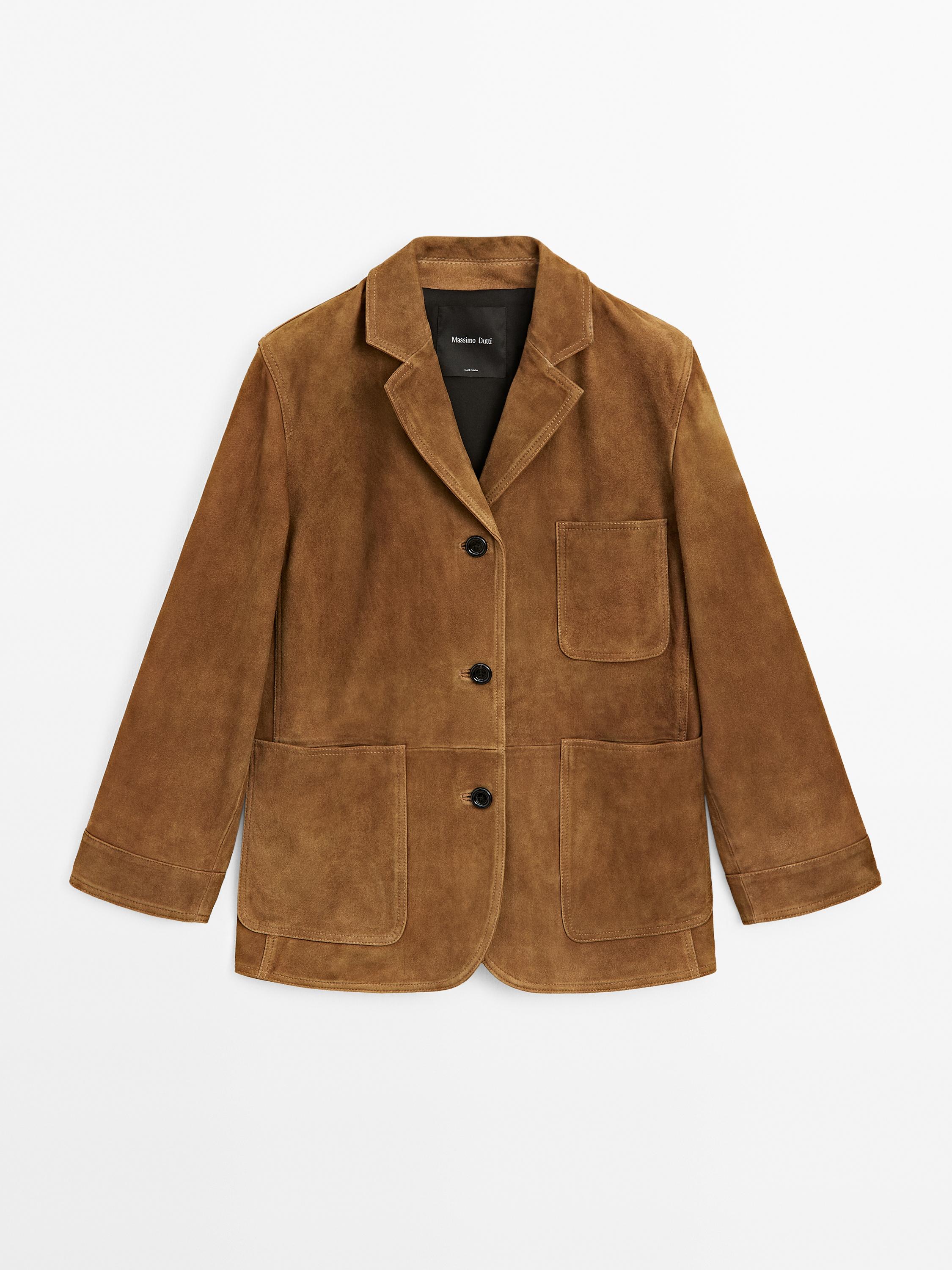 Suede leather blazer with pockets