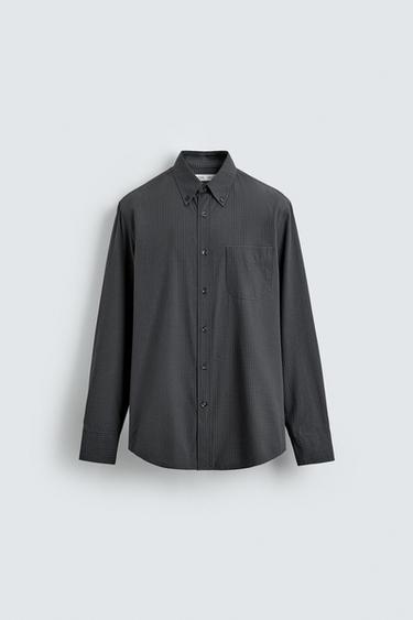 CAMISA ESTRUCTURA CUADROS - Azul de Zara