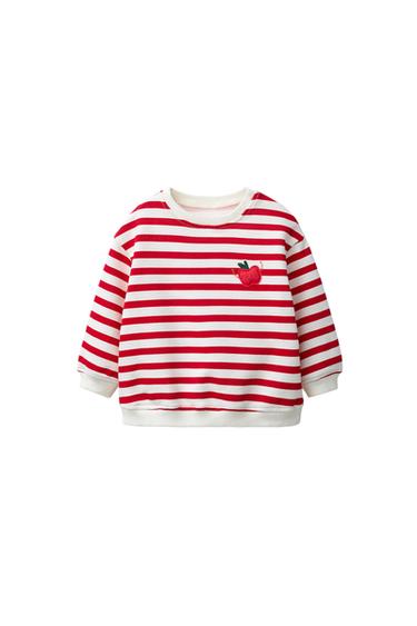 Zara STRIPED SWEATSHIRT WITH APPLE APPLIQUÉ - Red / White