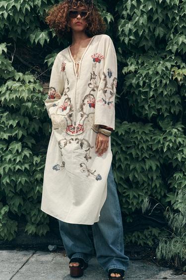 ZW COLLECTION EMBROIDERED MIDI DRESS - Ecru by Zara - Image 5