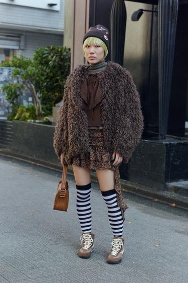 ZW COLLECTION フェイクファーコートブラウン/モールZaraのZW COLLECTION フェイクファーコート - ブラウン/モール 