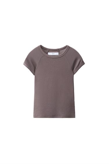 T-SHIRT UNI EN COTON ET MODAL - Marron / Taupe de Zara