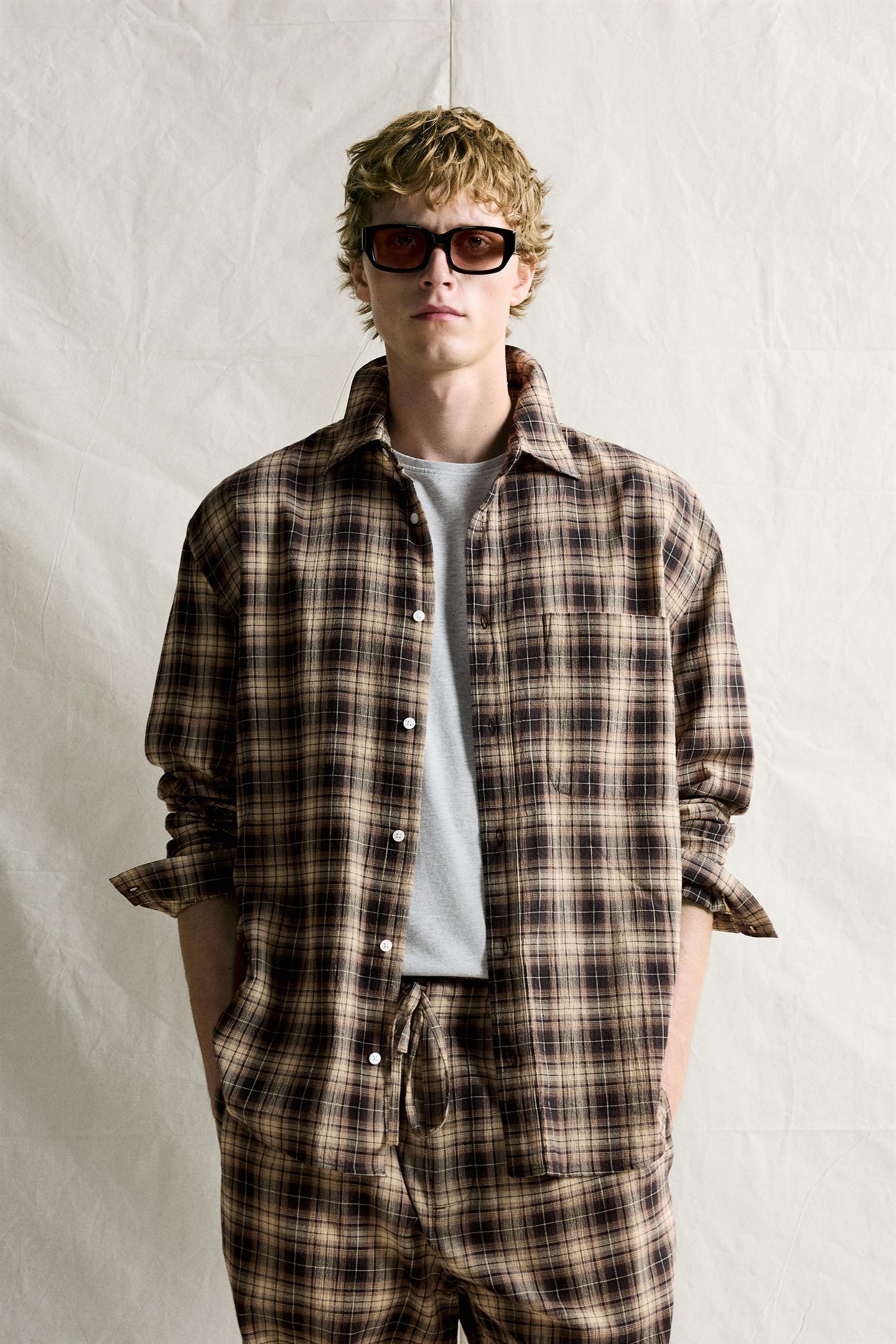 Мужская рубашка Zara Relaxed Fit Plaid, цвет: Коричневый — фото 2